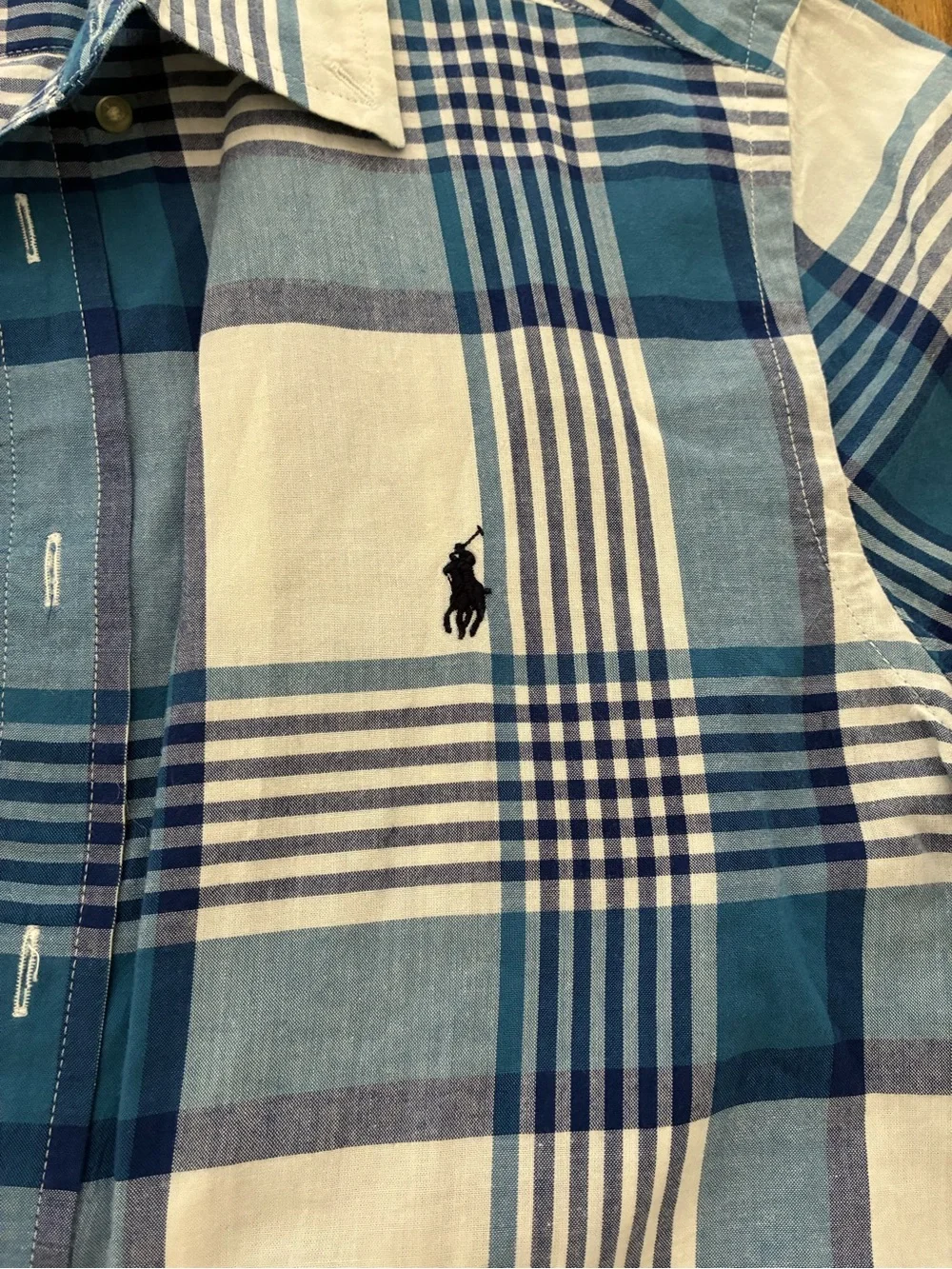 Boys Ralph Lauren Blue Plaid Short-Sleeve Button-Down Shirt